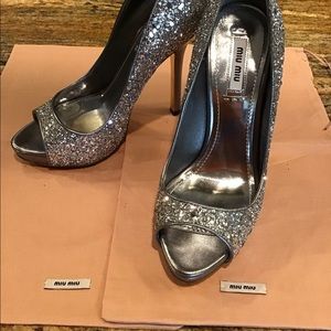 MIU MIU Silver Glitter Heels